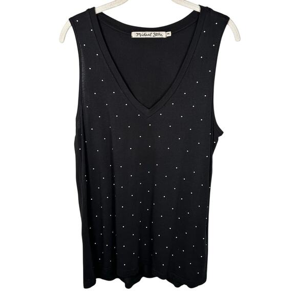 Michael Stars Black V Neck Embellished Cotton Blend Top Women's OS - Picture 1 of 5